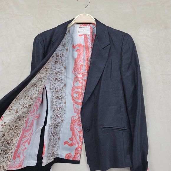 Gary Graham Women's Size 2 Blazer Gray Long Sleeve Linen One Button Lined - Picture 5 of 12